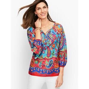 Talbots Women’s Fiesta Paisley Tassel Popover Top Multicolor Size Large